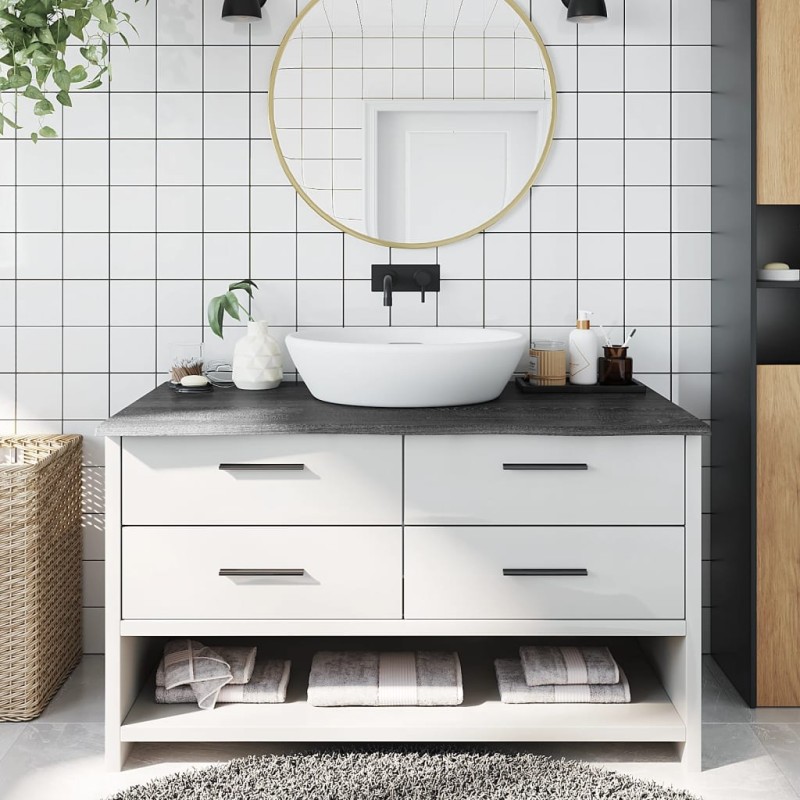 vidaXL Encimera de baño madera maciza tratada gris oscuro 100x60x2 cm vidaXL Encimera de baño madera maciza tratada gris oscuro 100x60x2 cm