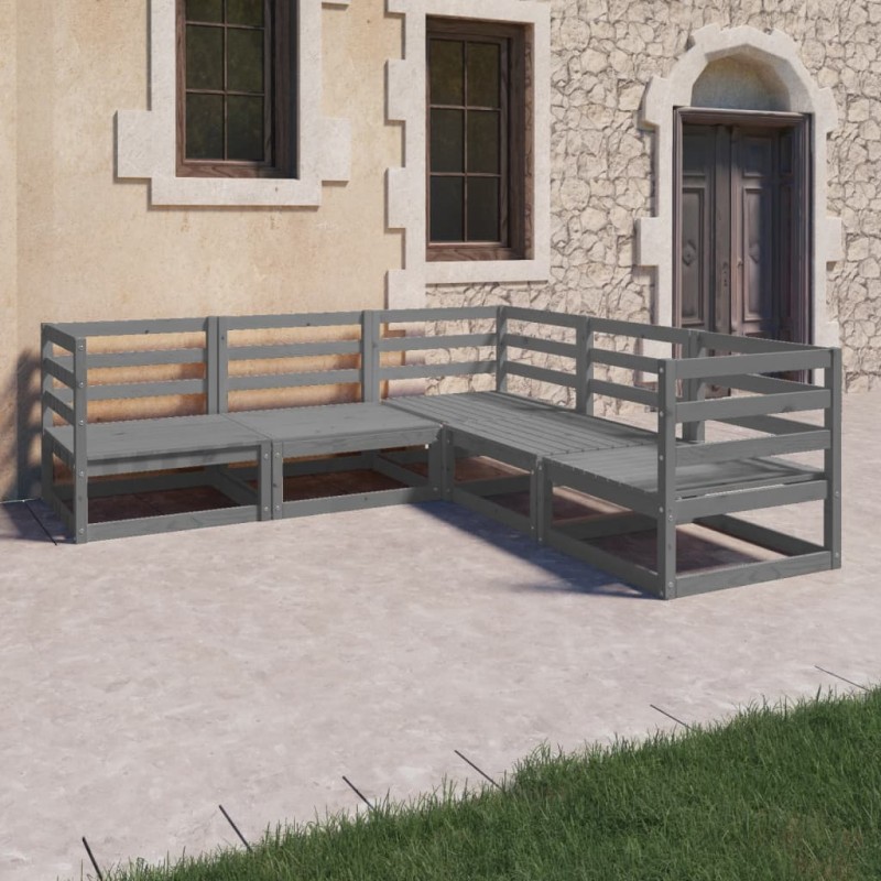 vidaXL Muebles de jardín 5 piezas gris madera de pino maciza vidaXL Muebles de jardín 5 piezas gris madera de pino maciza