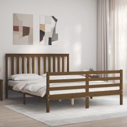 vidaXL Estructura de cama con cabecero madera marrón miel 160x200 cm