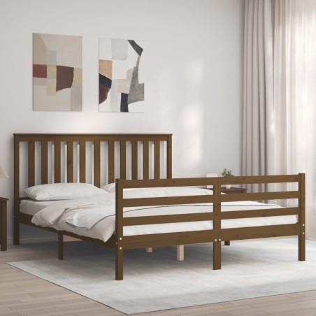 vidaXL Estructura de cama con cabecero madera marrón miel 160x200 cm