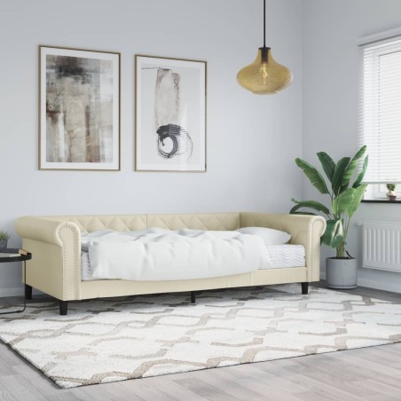 vidaXL Sofá cama con colchón cuero sintético crema 90x200 cm