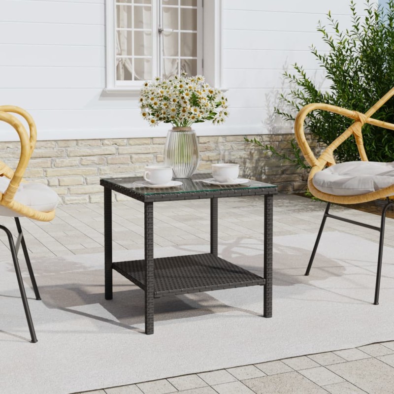 vidaXL Mesa auxiliar vidrio templado ratán sintético negro 45x45x45 cm vidaXL Mesa auxiliar vidrio templado ratán sintético negro 45x45x45 cm