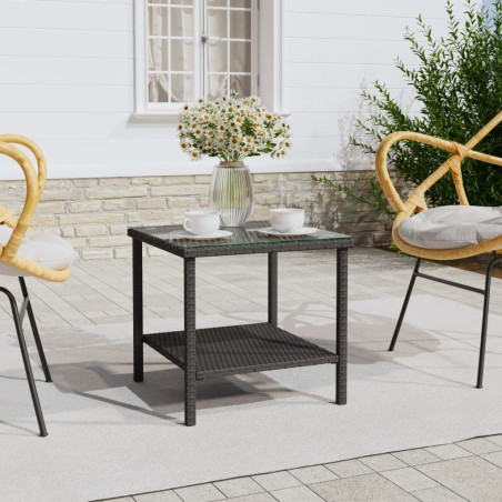vidaXL Mesa auxiliar vidrio templado ratán sintético negro 45x45x45 cm