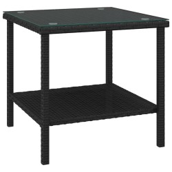 vidaXL Mesa auxiliar vidrio templado ratán sintético negro 45x45x45 cm