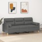 vidaXL Sofá de 3 plazas con cojines tela gris oscuro 180 cm vidaXL Sofá de 3 plazas con cojines tela gris oscuro 180 cm