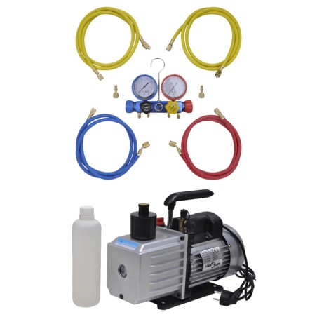 vidaXL Bomba de vacío 100 L/min manómetros de 4 vías kit herramientas