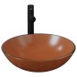 vidaXL Lavabo grifo tapón pulsador cristal templado marrón