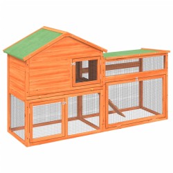 vidaXL Conejera de madera maciza de pino marrón 185,5x60,5x109,5 cm