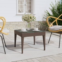 vidaXL Mesa auxiliar vidrio templado ratán sintético marrón 50x50x38cm