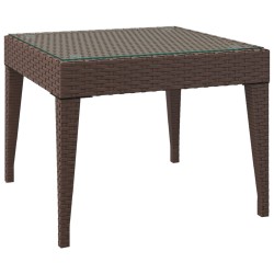 vidaXL Mesa auxiliar vidrio templado ratán sintético marrón 50x50x38cm