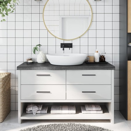 vidaXL Encimera baño madera maciza tratada gris oscuro 100x40x(2-6) cm