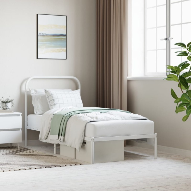 vidaXL Estructura de cama de metal con cabecero blanco 90x190 cm vidaXL Estructura de cama de metal con cabecero blanco 90x190 cm