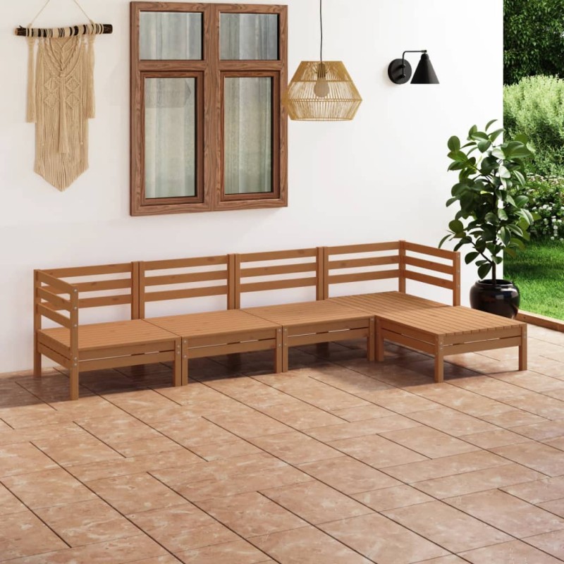 vidaXL Juego muebles de jardín 5 pzas madera maciza pino marrón miel vidaXL Juego muebles de jardín 5 pzas madera maciza pino marrón miel