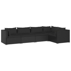 vidaXL Set de muebles de jardín 5 pzas y cojines ratán sintético negro