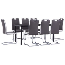 vidaXL Juego de comedor 9 piezas cuero sintético gris