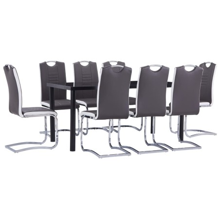 vidaXL Juego de comedor 9 piezas cuero sintético gris