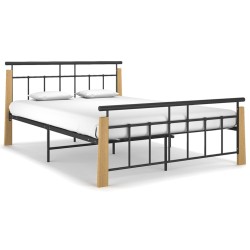 vidaXL Estructura de cama metal y madera maciza de roble 140x200 cm