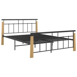 vidaXL Estructura de cama metal y madera maciza de roble 140x200 cm