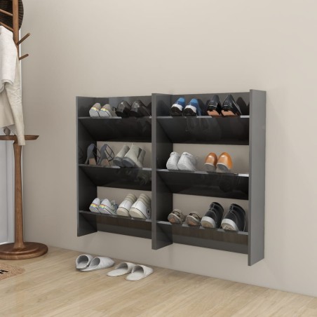 vidaXL Zapateros de pared 2 uds contrachapada gris brillo 60x18x90 cm