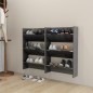vidaXL Zapateros de pared 2 uds contrachapada gris brillo 60x18x90 cm