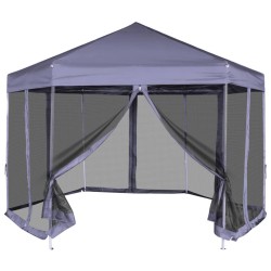 vidaXL Carpa desplegable hexagonal 6 paredes blanco crema 3,6x3,1m