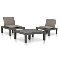 vidaXL Juego de muebles de jardín 3 piezas plástico gris antracita