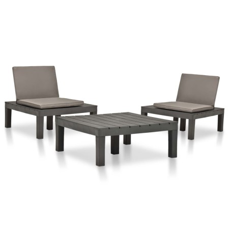 vidaXL Juego de muebles de jardín 3 piezas plástico gris antracita