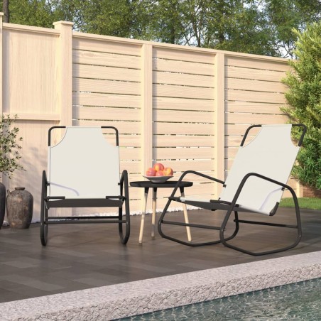 vidaXL Tumbona mecedora 2 unidades de acero y textilene color crema