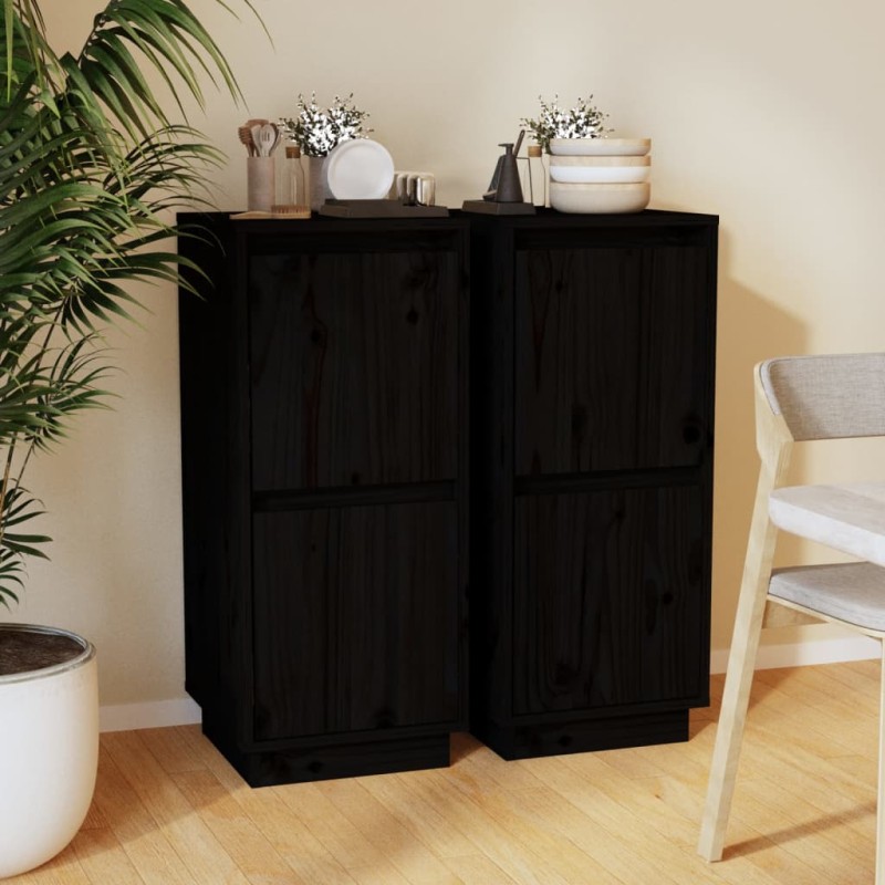 vidaXL Aparador 2 uds madera maciza de pino negro 31,5x34x75 cm