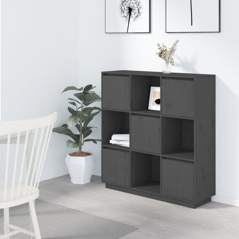 vidaXL Aparador alto de madera maciza de pino gris 110,5x35x117 cm vidaXL Aparador alto de madera maciza de pino gris 110,5x35x117 cm