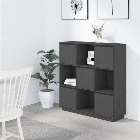 vidaXL Aparador alto de madera maciza de pino gris 110,5x35x117 cm