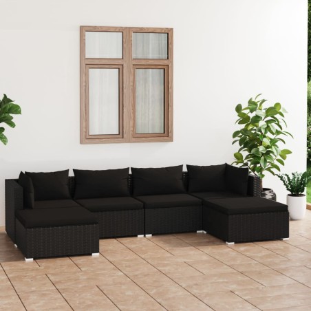vidaXL Set de muebles de jardín 6 pzas y cojines ratán sintético negro