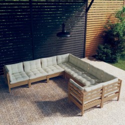 vidaXL Muebles de jardín 8 pzas y cojines madera de pino marrón miel