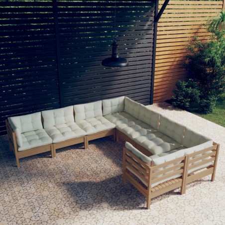 vidaXL Muebles de jardín 8 pzas y cojines madera de pino marrón miel
