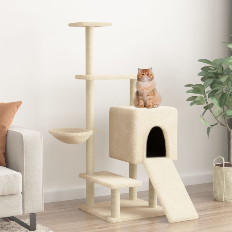 vidaXL Rascador para gatos con postes de sisal color crema 130,5 cm vidaXL Rascador para gatos con postes de sisal color crema 130,5 cm