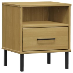 vidaXL Mesita de noche patas de metal madera maciza pino marrón OSLO