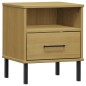 vidaXL Mesita de noche patas de metal madera maciza pino marrón OSLO vidaXL Mesita de noche patas de metal madera maciza pino marrón OSLO