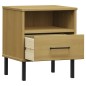 vidaXL Mesita de noche patas de metal madera maciza pino marrón OSLO vidaXL Mesita de noche patas de metal madera maciza pino marrón OSLO