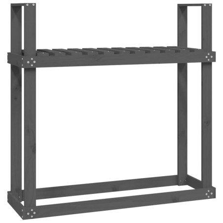 vidaXL Leñero de madera maciza de pino gris 110x35x108,5 cm