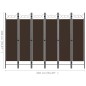 vidaXL Biombo divisor de 6 paneles marrón 240x180 cm vidaXL Biombo divisor de 6 paneles marrón 240x180 cm
