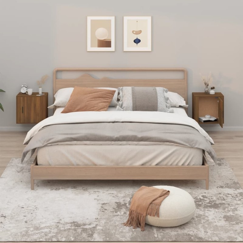 vidaXL Mesitas de noche de pared 2 uds roble marrón 50x30x47 cm vidaXL Mesitas de noche de pared 2 uds roble marrón 50x30x47 cm