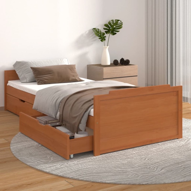 vidaXL Estructura cama cajones madera maciza de pino marrón 90x200 cm vidaXL Estructura cama cajones madera maciza de pino marrón 90x200 cm