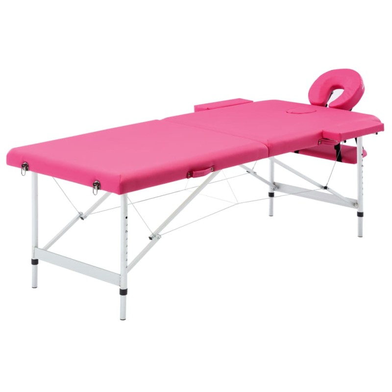 vidaXL Camilla de masaje plegable 2 zonas aluminio rosa vidaXL Camilla de masaje plegable 2 zonas aluminio rosa