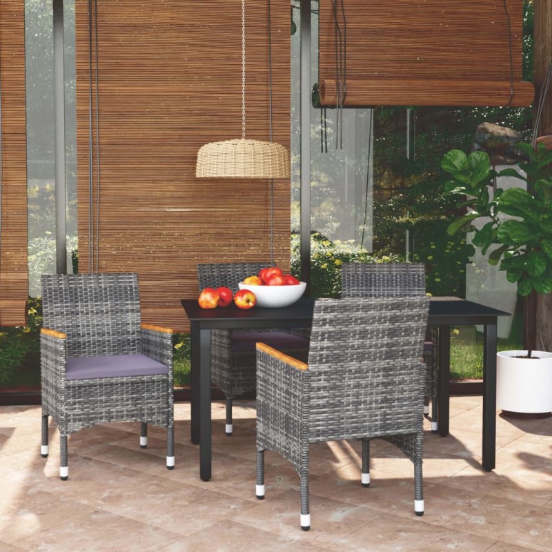 vidaXL Juego muebles jardín 5 pzas con cojines ratán sintético gris vidaXL Juego muebles jardín 5 pzas con cojines ratán sintético gris
