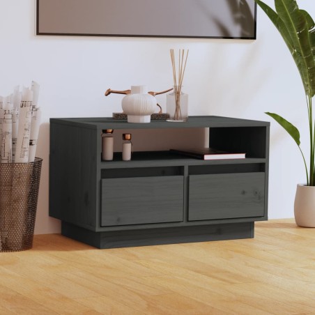vidaXL Mueble de TV de madera maciza de pino gris 60x35x37 cm