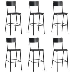 vidaXL Taburetes de cocina 6 uds madera contrachapada y acero negro