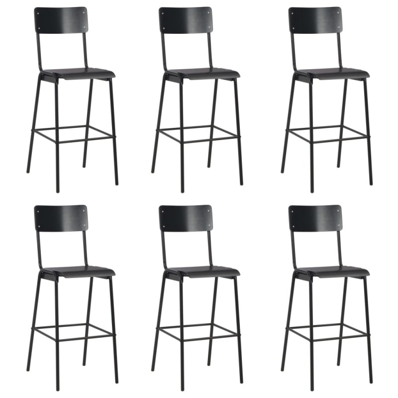 vidaXL Taburetes de cocina 6 uds madera contrachapada y acero negro vidaXL Taburetes de cocina 6 uds madera contrachapada y acero negro