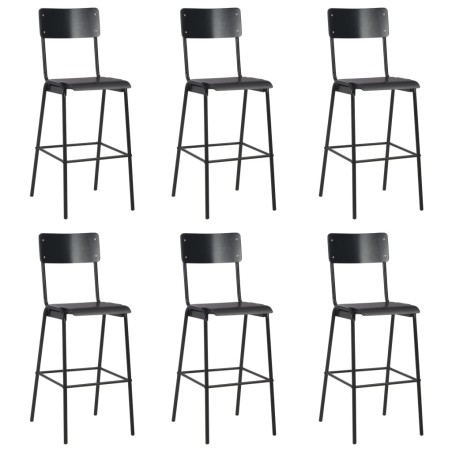 vidaXL Taburetes de cocina 6 uds madera contrachapada y acero negro