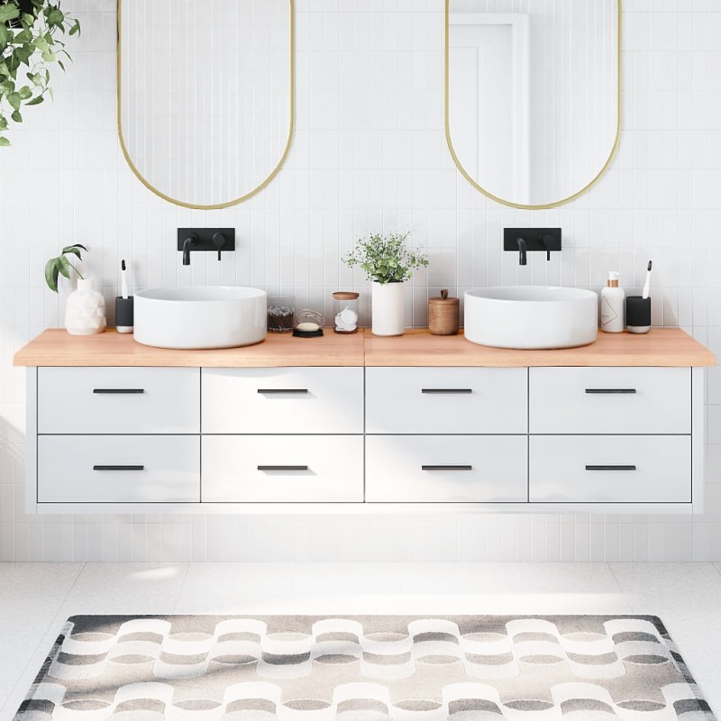 vidaXL Encimera baño madera maciza tratada marrón claro 220x50x(2-4)cm vidaXL Encimera baño madera maciza tratada marrón claro 220x50x(2-4)cm