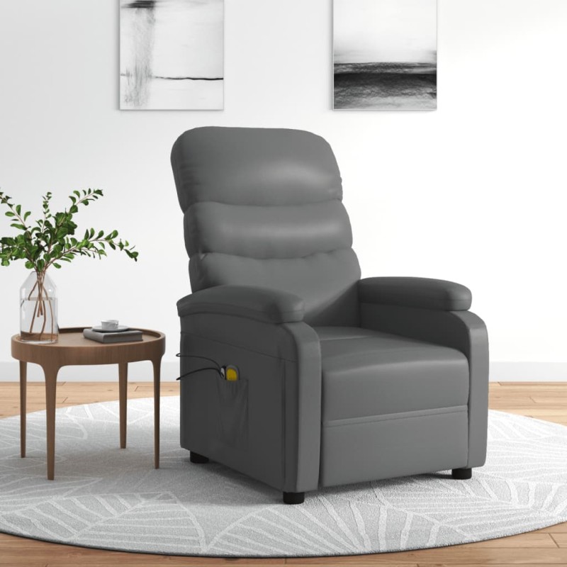 vidaXL Sillón de masaje eléctrico cuero sintético gris